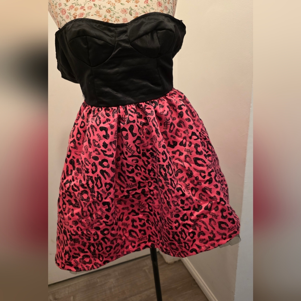AVRIL LAVIGE ABBY DAWN Strapless Black Bustier with Pink Leopard DRESS